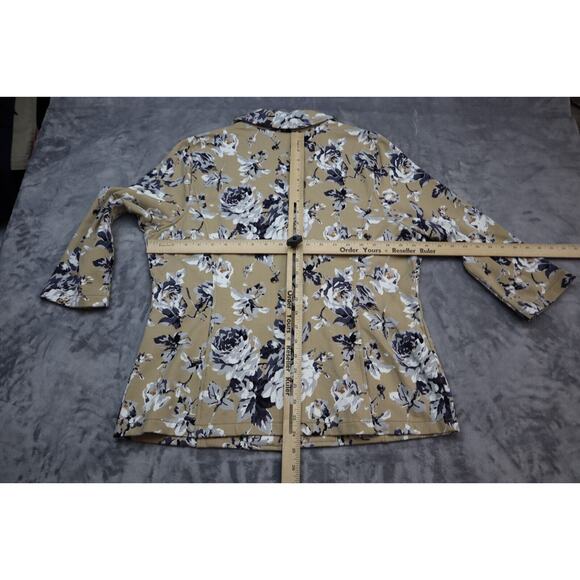 Isaac Mizrahi Blazer Women Large Beige Black Floral Print Casual 2 Button Jacket - Picture 5 of 16